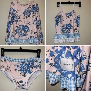 jane + jo Pink & Blue Floral Rash Guard Tankini Swim Set